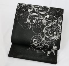 新品未仕立 西陣織 九寸 名古屋帯 歌舞伎 隈取柄 黒地 仕立代込み