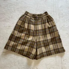 昭和レトロ　ウールチェック　キュロットパンツ　ブラウン　ショートパンツ　ab