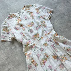 昭和レトロ 花柄刺繍 レース調 半袖ワンピース ホワイト 上品フェミニン J2