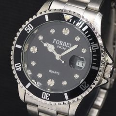 FORBEL QZ ダイバーズデザイン デイト ブラック メンズ 時計 新品電池