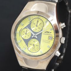 美品良品)シチズンオキシークロノグラフデイトラウンドメンズ黄色文字
