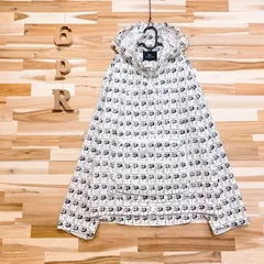 稀少【ラコステ】シャツ柄 ジップアップ フード パーカー ポケット着脱 総柄白