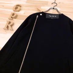 【タキャシ】ノーカラー ジップアップ ウール ジャケット 黒ブラック×銀シルバー