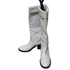 Z1579 Nando Muzi ナンドムジ ロングレザーブーツ　クロコ　白　ホワイト　レディース　37 1/2 イタリア製　希少　オシャレ　高級感