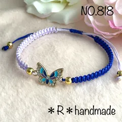 ハンドメイド　ミサンガ　アンクレット　蝶々　青×ライトパープル　レディース　メンズ