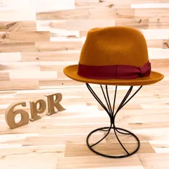 【カシラ】ウール 100% 中折れハット リボン M 茶ブラウン×ワインレッド