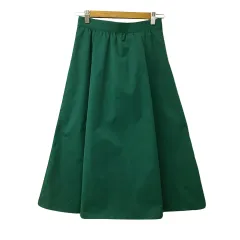 ナチュラルビューティーベーシック NATURAL BEAUTY BASIC スカート フレア ロング タック 無地 S 緑 グリーン
