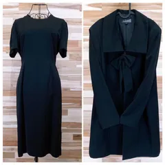 【東京ソワール】ジャケット ワンピース セットアップ リボン 9AR黒ブラック