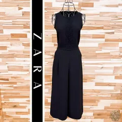 【ザラ】サークル フラワー レース ノースリーブ オールインワンXS 黒ブラック