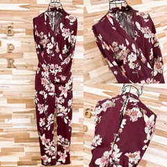 【ザラ】Vネック フローラル フラワー サロペット オールインワン 花柄 M 紫