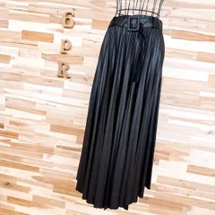 【ザラ】ベルト付き ロング プリーツ スカート レザーライク S 黒ブラック