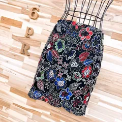 希少【ザラ】チュール メッシュ ミニ スカート カラフル 花柄 刺繍 S 黒×白