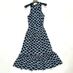美品 Mickael Kors マイケルコース イカットプリント ジョーゼット ホルター ドレス ロングワンピース ノースリーブ ネックリボン 総柄 ブルー