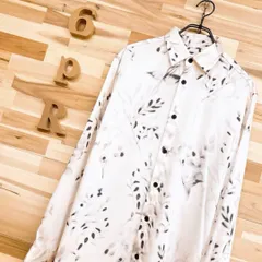 【ザラ】ブラー ボタニカル ぼかしプリント デザイン 長袖シャツ S 白×黒ブラック モノトーン