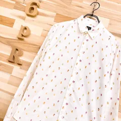 【ポールスミス】ジャガード フルーツ 長袖シャツ 総柄 コットンM 白×カラフル