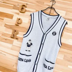 レア/廃番【シナコバ】マルチ ロゴ マリーン ニット ベスト コットンM 青×白ホワイト