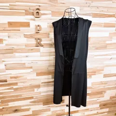 【ザラ】異素材 切り替え カットオフ ロング オープン ベスト S 黒ブラック