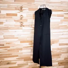 【ザラ】Vネック ロング ジレ ベスト スリット ビジネス モード L黒ブラック