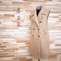 希少【ザラ】ボア プードル ロング ベスト コート モコモコ M ベージュ×黒