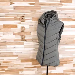 【ザラ】フード付き ニット切り替え キルティング 中綿 ベスト L カーキ×黒