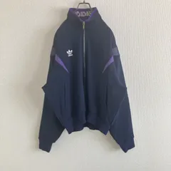 【稀少】80s adidas アディダスオリジナルス　ロゴ刺繍　デサント製　トラックジャケットジャージ　紺紫　O