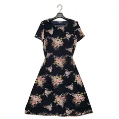美品 laura ashirei ローラアシュレイ ロングワンピース 花柄 総柄 ブラック 半袖 Aライン  11号 Lサイズ