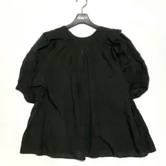 美品 MARILYN MOON マリリンムーン シア<!-利用不可文字-!>ブラウス ギャザー リボン ティアード レーヨン リネン ブラック FREE