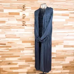 【ザラ】ボタニカル 花柄リーフ 刺繍 ロング カーディガン ガウン XS-S 紺