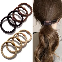 【在庫処分】髪 御洒落 ゴム ヘアゴム 可愛い ヘアゴム ヘアアクセ お団子 跡がつかないヘアゴム よく伸びる 大人 8本セット おしゃれ 4色 韓国風 髪ゴム 簡約 茶色 無地 Natunofu 切れないゴム