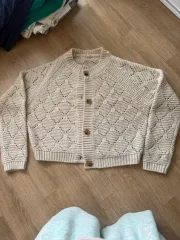 レディース クロシェ クロップド ニット カーディガン