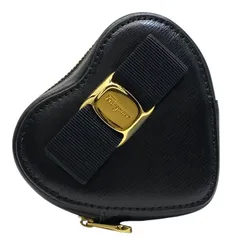 フェラガモ ヴァラリボン ハート型 コインケース ポーチ 小物入れ マルチポーチ ロゴ レザー ブラック ゴールド Salvatore Ferragamo レディース 人気 定番 上品 高級感 かわいい