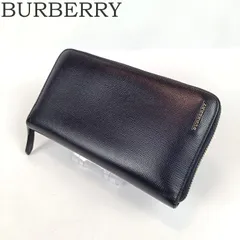 BURBERRY バーバリー 長財布 オーガナイザー ラウンドファスナー 内側 メガチェック レザー ネイビー 大容量 メンズ ロングウォレット