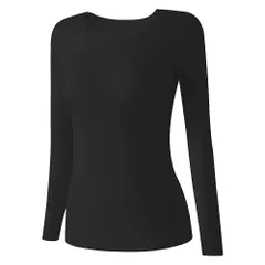 長袖 インナー シャツ レディース 肌着 薄手 シンプル 無地 快適 伸縮性 ストレッチ クルーネック 丸首 フィット 大きいサイズ 黒 白 茶 緑 rr-053