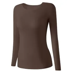 長袖 インナー シャツ レディース 肌着 薄手 シンプル 無地 快適 伸縮性 ストレッチ クルーネック 丸首 フィット 大きいサイズ 黒 白 茶 緑 rr-053