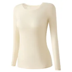 長袖 インナー シャツ レディース 肌着 薄手 シンプル 無地 快適 伸縮性 ストレッチ クルーネック 丸首 フィット 大きいサイズ 黒 白 茶 緑 rr-053