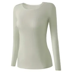 長袖 インナー シャツ レディース 肌着 薄手 シンプル 無地 快適 伸縮性 ストレッチ クルーネック 丸首 フィット 大きいサイズ 黒 白 茶 緑 rr-053