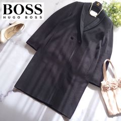 HUGO BOSS ヒューゴボス 光沢ツイード ロングコート グレー 38 - メルカリ