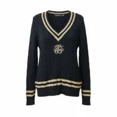 ポロラルフローレン Vネック ケーブルセーター ゴールド刺繍 BLACK LABEL m