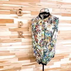 【ザラ】フラワー アート ジップアップ ブルゾン 花柄 総柄 M カラフル×白