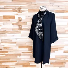 【ザラ】スカーフ タイ付き カットソー チュニック 長袖Tシャツ S 黒×白