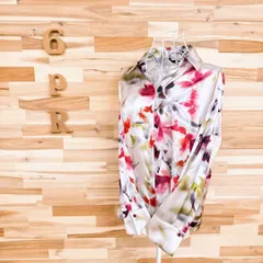 未使用【ザラ】ブラー フラワー サテン 長袖シャツ ぼかしプリント 花柄 M 白