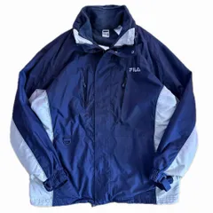 FILA フィラ インナーフリース付き フード付き ナイロンジャケット ネイビー×グレー LサイズNo.E923