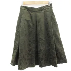 レプシィム ローリーズファーム LEPSIM LOWRYS FARM フレアスカート ミモレ丈 花柄 M カーキ /YM8