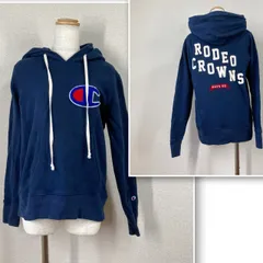 【コラボ】スウェット パーカー チャンピオン　ロデオクラウンズ　ネイビー　M　綿　フード Y2K フェアリーグランジ 森ガール 平成ギャル