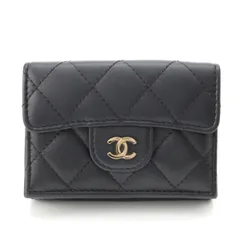 シャネル ラムスキン マトラッセ コンパクト ウォレット 三つ折り財布 ブラック【中古】