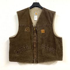 Carhartt】カーハート/ ダックベスト/裏ボア/ 革パッチ/企業刺繍入り
