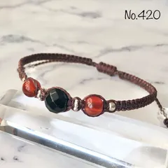 420 オニキス　赤めのう　天然石　ブレスレット　ハンドメイド　ミサンガ　お守り
