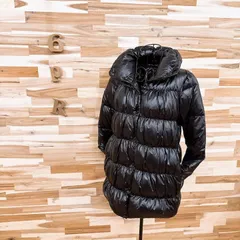 【ザラ】ワイド ボーダー キルティング ロング ダウン ジャケット コートS 黒