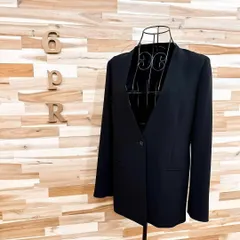 美品【セオリー】バック シャーリング ノーカラー ジャケット ビジネス黒ブラック