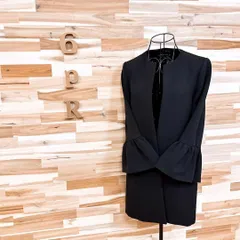 【ザラ】ボリューム フレアスリーブ オープン ノーカラー コート S 黒ブラック